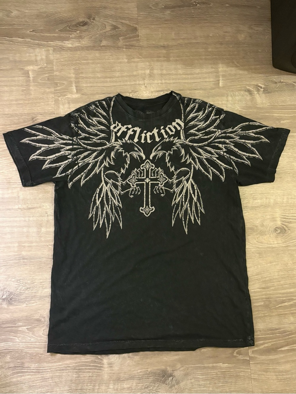 Affliction Black Short-Sleeve Tee with Winged Cross Graphic
